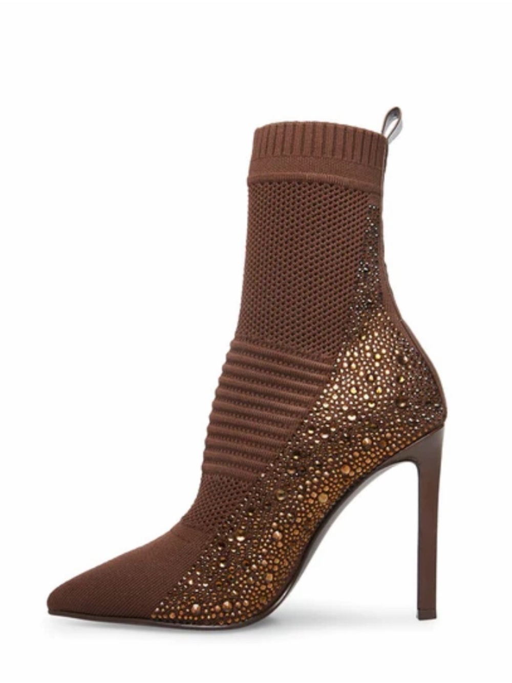 Nine West Brown Embellished Knit Sock Heeled Boot